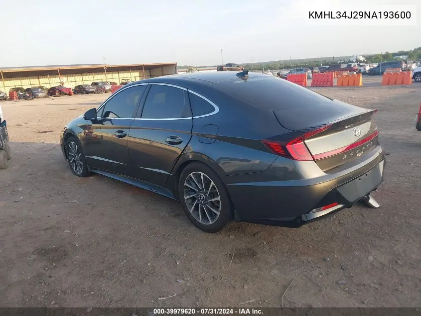 2022 Hyundai Sonata Limited VIN: KMHL34J29NA193600 Lot: 39979620