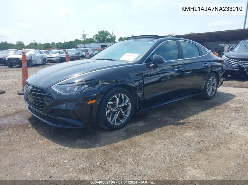 2022 Hyundai Sonata Sel VIN: KMHL14JA7NA233010 Lot: 40002104