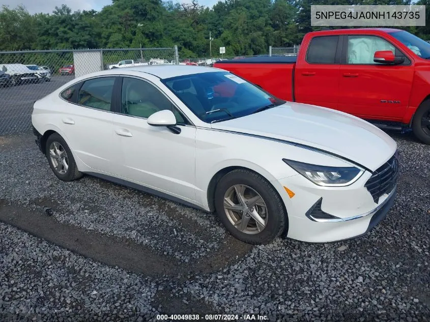 2022 Hyundai Sonata Se VIN: 5NPEG4JA0NH143735 Lot: 40049838