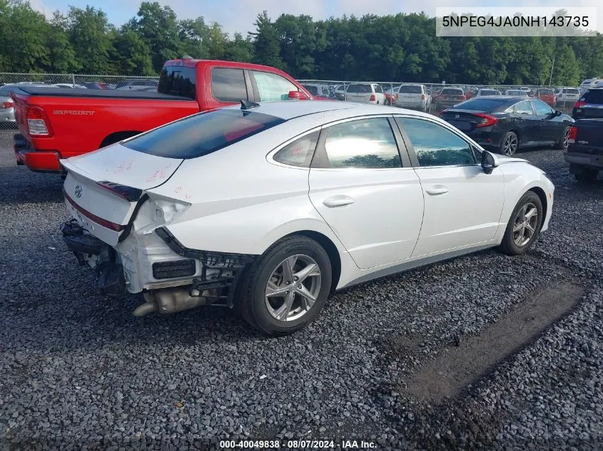 2022 Hyundai Sonata Se VIN: 5NPEG4JA0NH143735 Lot: 40049838