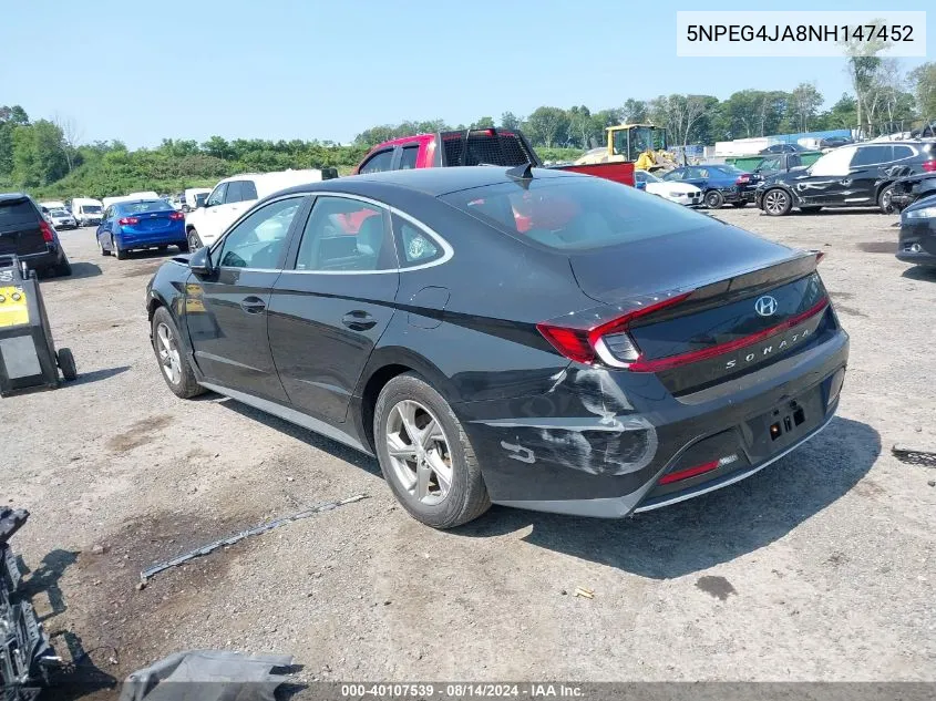 2022 Hyundai Sonata Se VIN: 5NPEG4JA8NH147452 Lot: 40107539