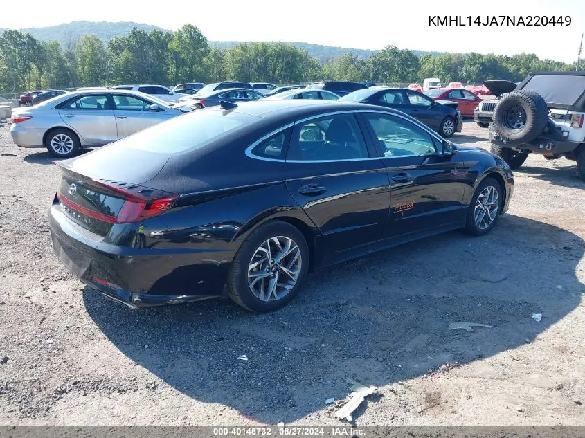 2022 Hyundai Sonata Sel VIN: KMHL14JA7NA220449 Lot: 40145732