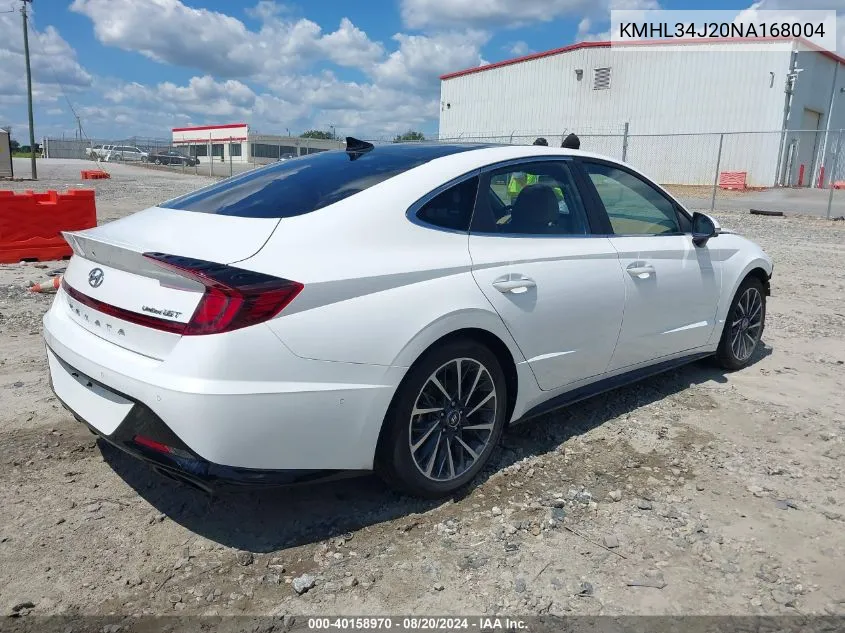 2022 Hyundai Sonata Limited VIN: KMHL34J20NA168004 Lot: 40158970