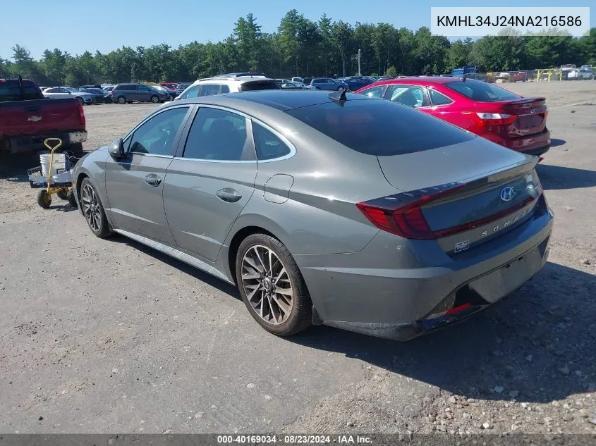 2022 Hyundai Sonata Limited VIN: KMHL34J24NA216586 Lot: 40169034