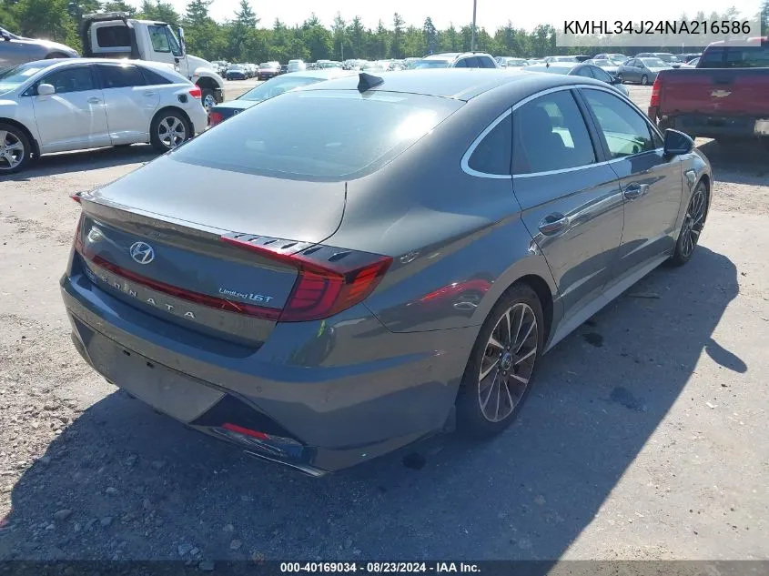 2022 Hyundai Sonata Limited VIN: KMHL34J24NA216586 Lot: 40169034