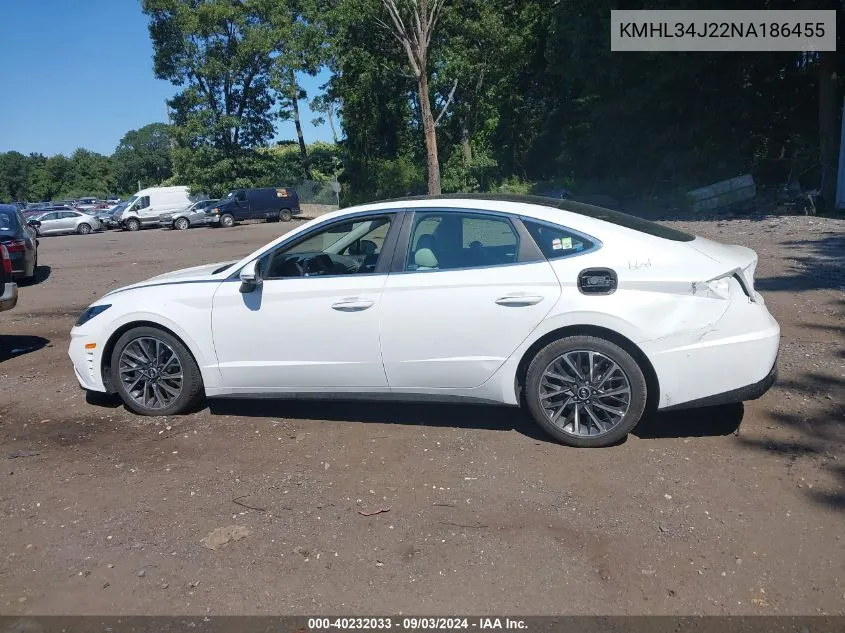 2022 Hyundai Sonata Limited VIN: KMHL34J22NA186455 Lot: 40232033