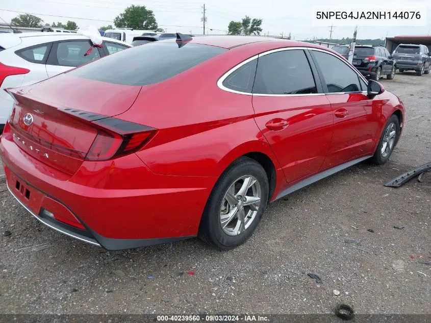 2022 Hyundai Sonata Se VIN: 5NPEG4JA2NH144076 Lot: 40239560