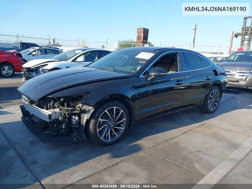 2022 Hyundai Sonata Limited VIN: KMHL34J26NA169190 Lot: 40293459