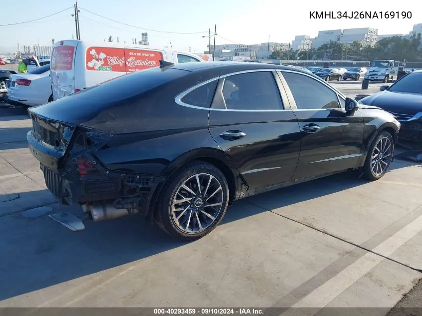 2022 Hyundai Sonata Limited VIN: KMHL34J26NA169190 Lot: 40293459