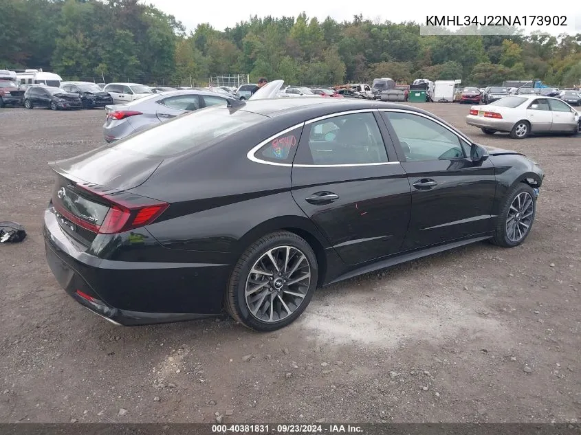 2022 Hyundai Sonata Limited VIN: KMHL34J22NA173902 Lot: 40381831