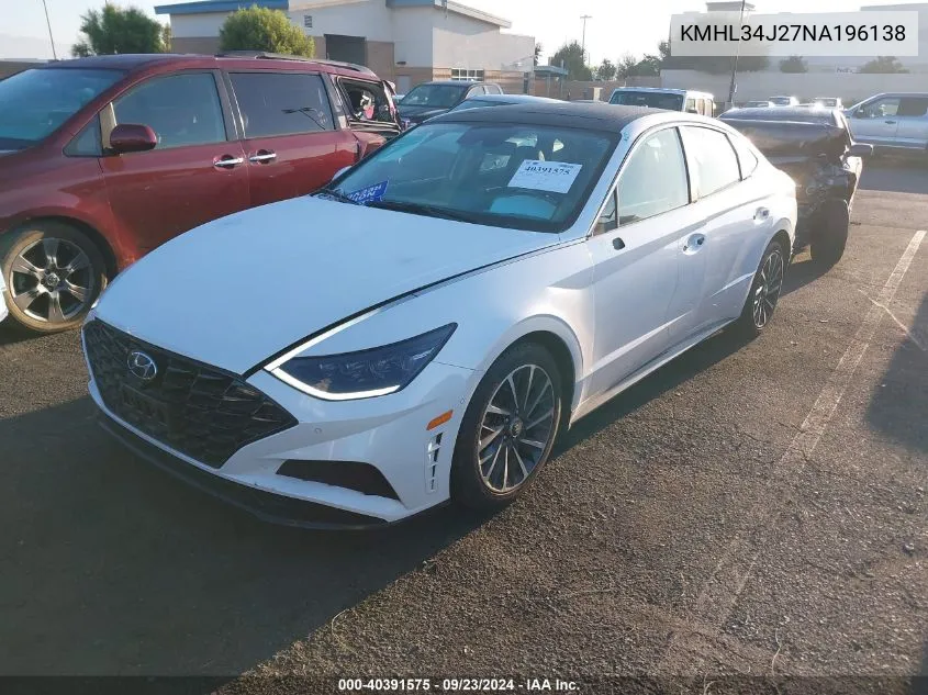 2022 Hyundai Sonata Limited VIN: KMHL34J27NA196138 Lot: 40391575