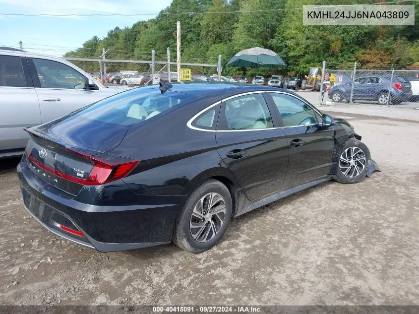 2022 Hyundai Sonata Hybrid Blue VIN: KMHL24JJ6NA043809 Lot: 40415091