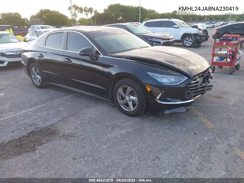 2022 Hyundai Sonata Se VIN: KMHL24JA8NA230419 Lot: 40422978