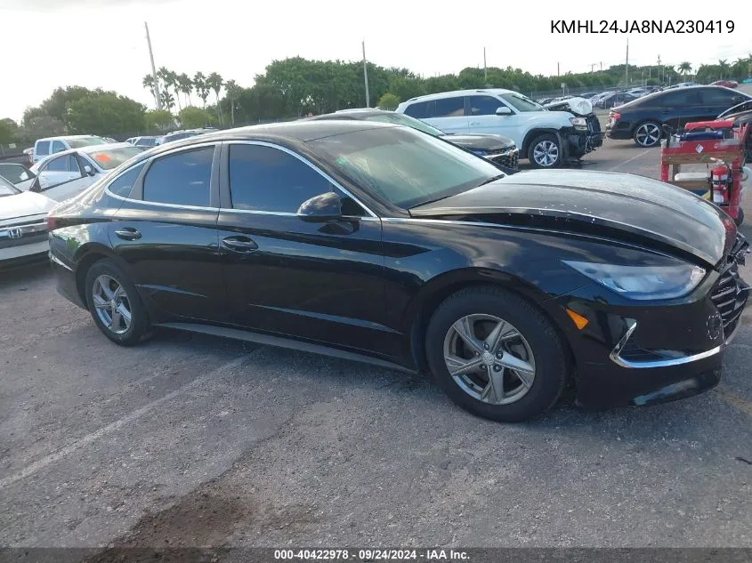 2022 Hyundai Sonata Se VIN: KMHL24JA8NA230419 Lot: 40422978