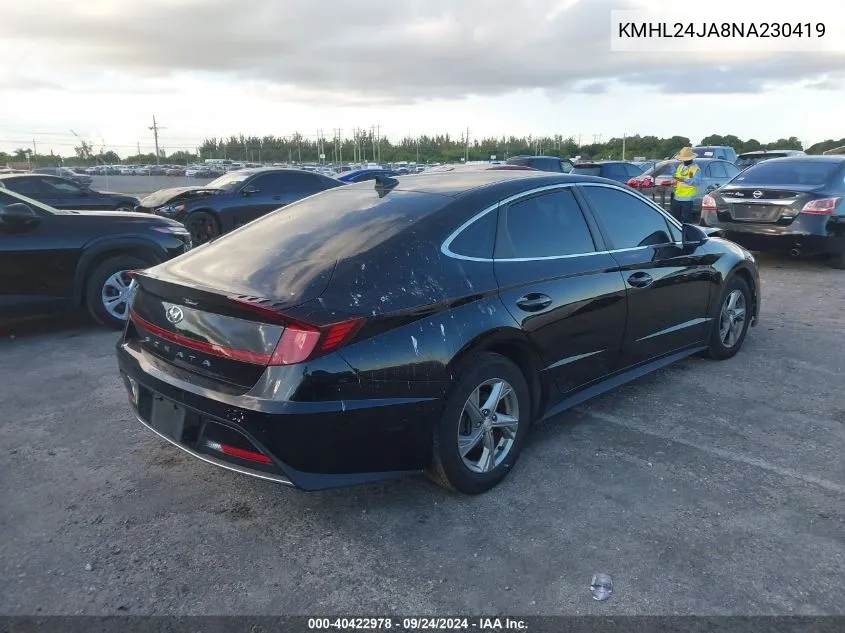 2022 Hyundai Sonata Se VIN: KMHL24JA8NA230419 Lot: 40422978