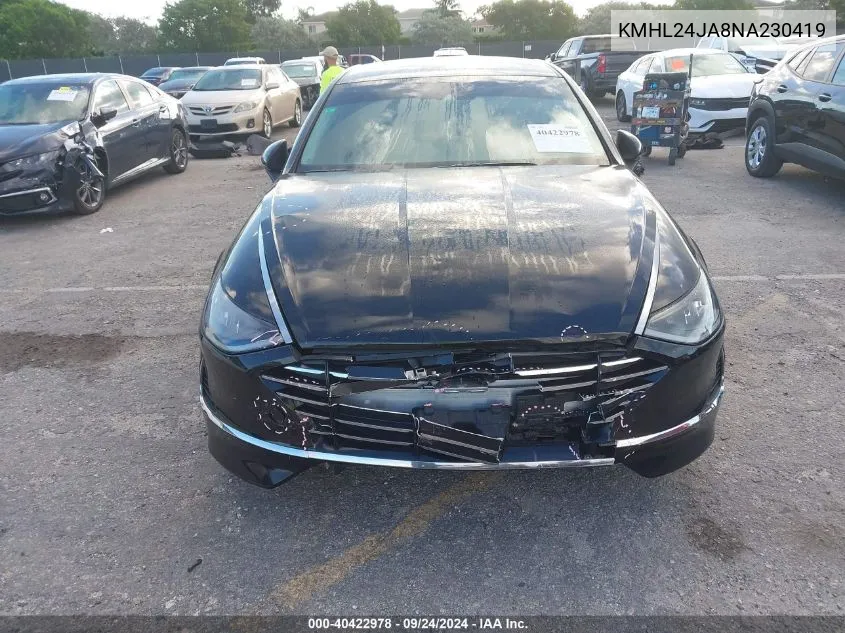 2022 Hyundai Sonata Se VIN: KMHL24JA8NA230419 Lot: 40422978