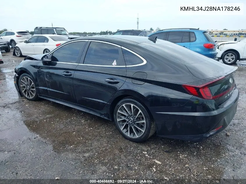 2022 Hyundai Sonata Limited VIN: KMHL34J28NA178246 Lot: 40456692