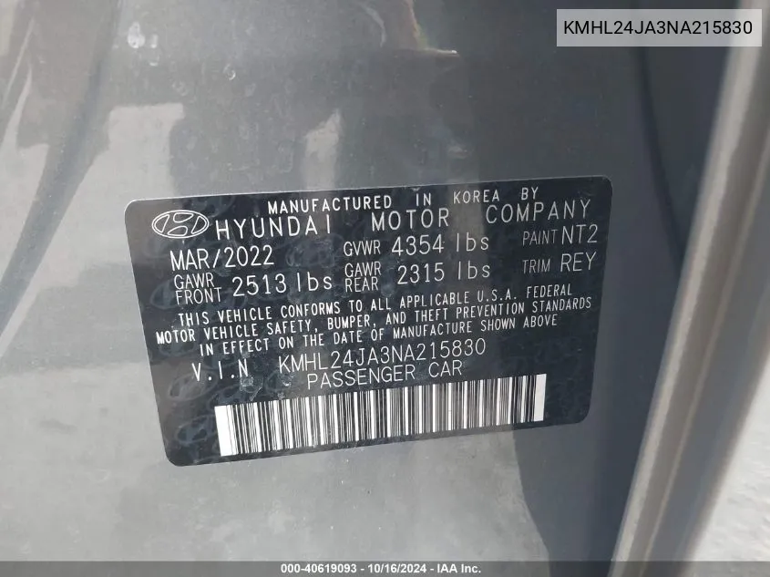 KMHL24JA3NA215830 2022 Hyundai Sonata Se