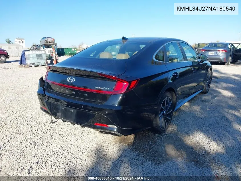 2022 Hyundai Sonata Limited VIN: KMHL34J27NA180540 Lot: 40636813