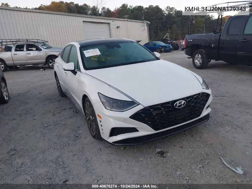 2022 Hyundai Sonata Limited VIN: KMHL34J20NA179343 Lot: 40675274