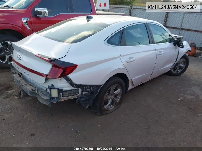 2022 Hyundai Sonata Se VIN: KMHL24JA5NA240504 Lot: 40702809