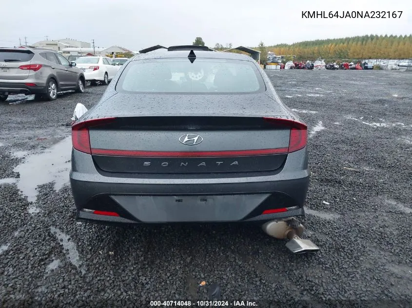 2022 Hyundai Sonata Sel VIN: KMHL64JA0NA232167 Lot: 40714048