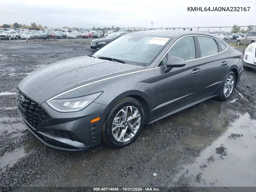 2022 Hyundai Sonata Sel VIN: KMHL64JA0NA232167 Lot: 40714048