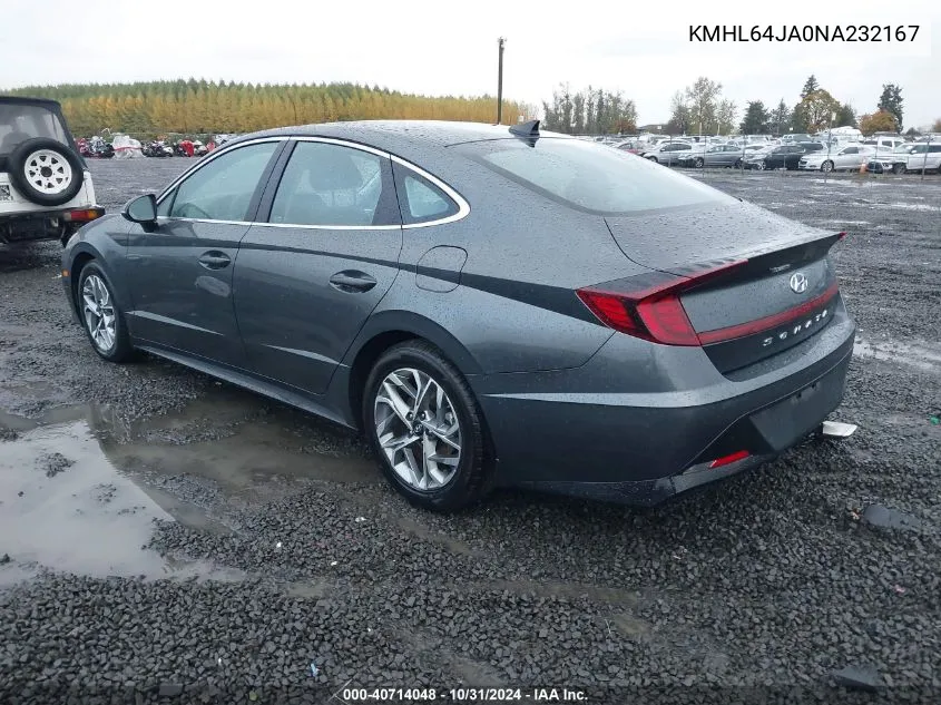 2022 Hyundai Sonata Sel VIN: KMHL64JA0NA232167 Lot: 40714048