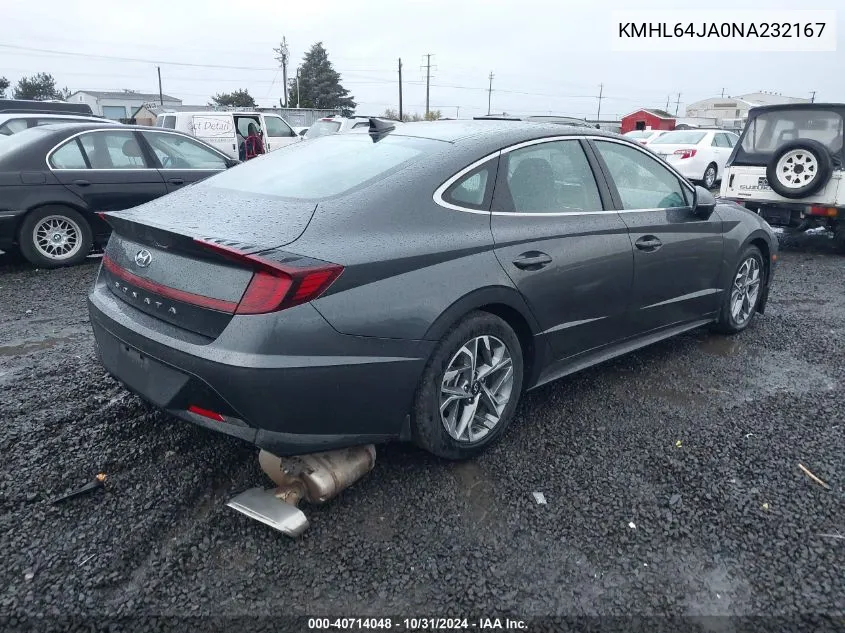 2022 Hyundai Sonata Sel VIN: KMHL64JA0NA232167 Lot: 40714048