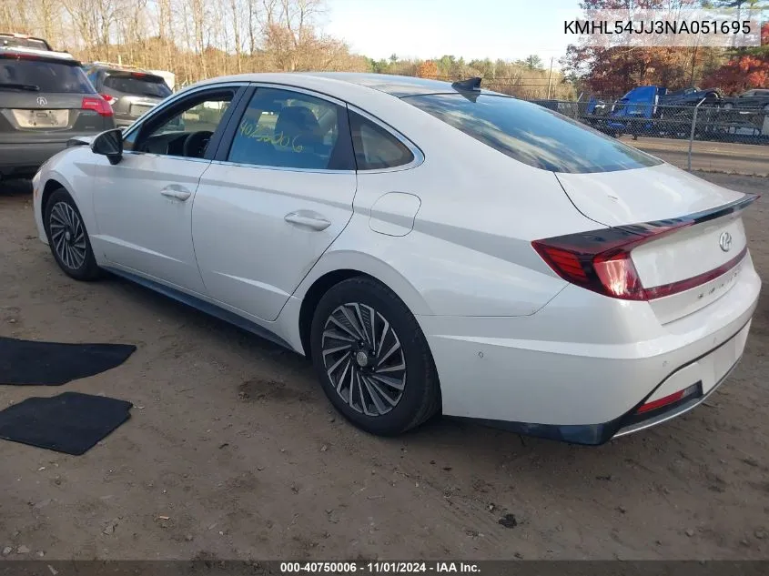 2022 Hyundai Sonata Hybrid Limited VIN: KMHL54JJ3NA051695 Lot: 40750006