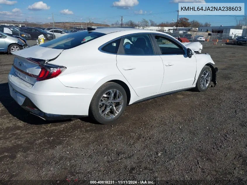 2022 Hyundai Sonata Sel VIN: KMHL64JA2NA238603 Lot: 40818231