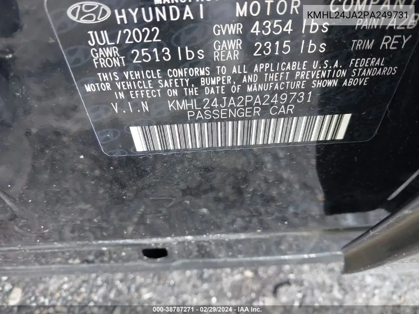 2023 Hyundai Sonata Se VIN: KMHL24JA2PA249731 Lot: 38787271