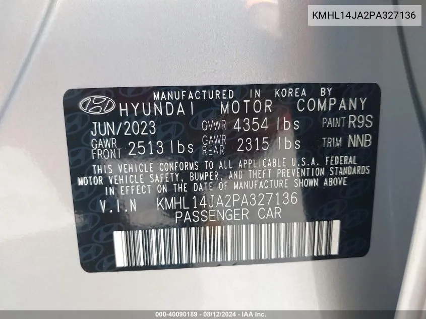 KMHL14JA2PA327136 2023 Hyundai Sonata Sel