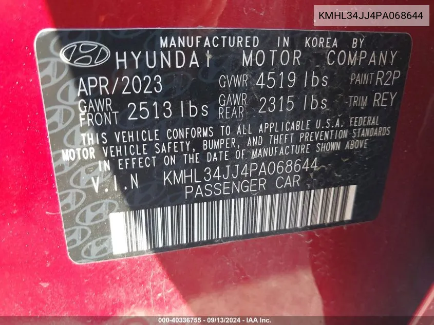 KMHL34JJ4PA068644 2023 Hyundai Sonata Hybrid/Sel