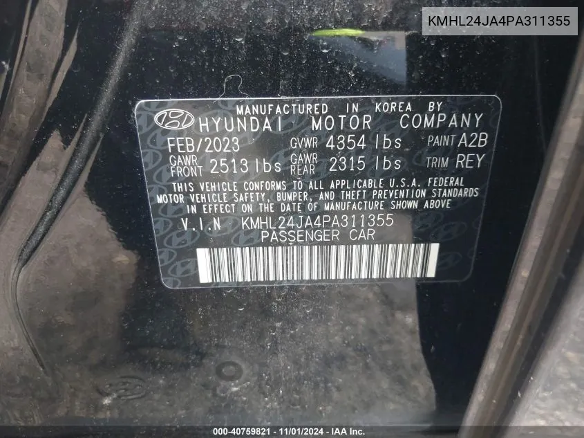 2023 Hyundai Sonata Se VIN: KMHL24JA4PA311355 Lot: 40759821