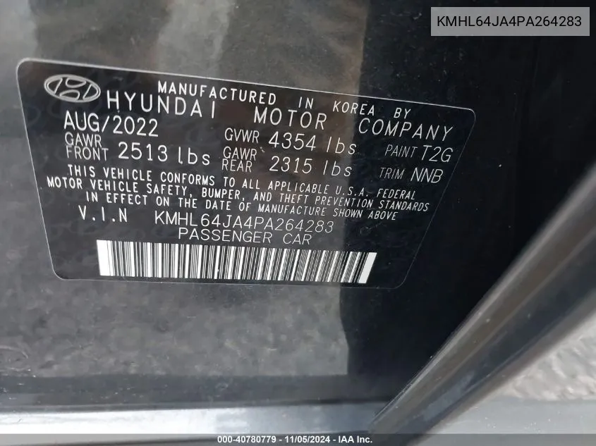 2023 Hyundai Sonata Sel VIN: KMHL64JA4PA264283 Lot: 40780779