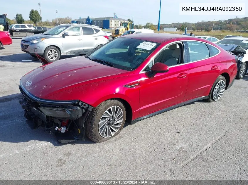 2024 Hyundai Sonata Hybrid Sel VIN: KMHL34JJ4RA092350 Lot: 40669313