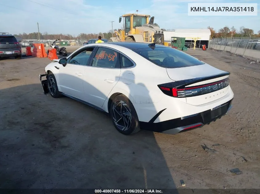 2024 Hyundai Sonata Sel VIN: KMHL14JA7RA351418 Lot: 40807458