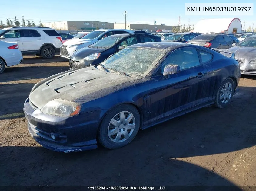 2003 Hyundai Tiburon VIN: KMHHN65D33U019797 Lot: 12135204