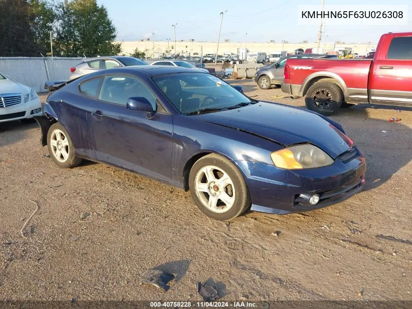 2003 Hyundai Tiburon Gt V6 VIN: KMHHN65F63U026308 Lot: 40758228