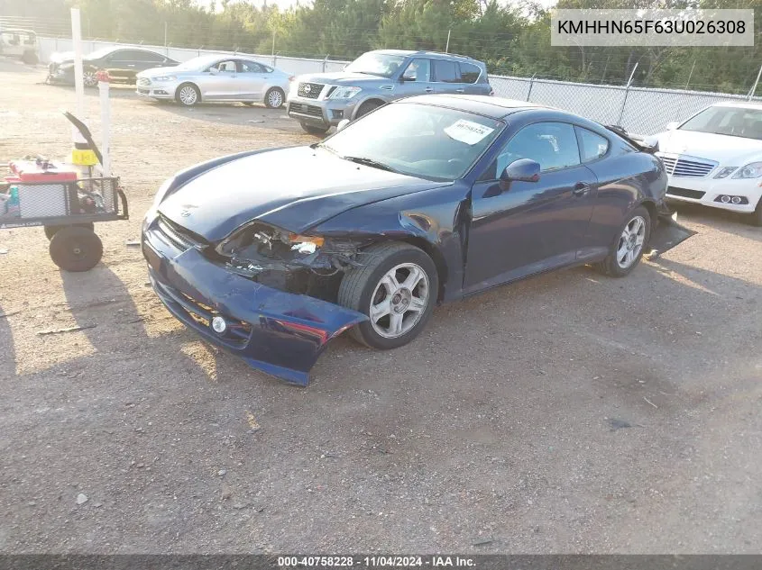 2003 Hyundai Tiburon Gt V6 VIN: KMHHN65F63U026308 Lot: 40758228