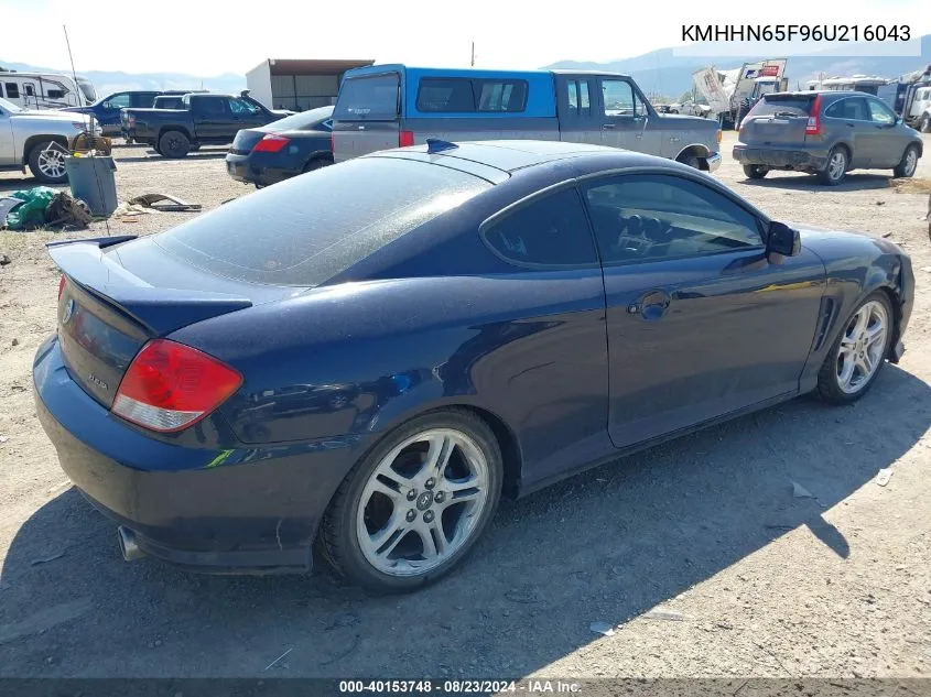 2006 Hyundai Tiburon Gt/Gt Limited/Se VIN: KMHHN65F96U216043 Lot: 40153748