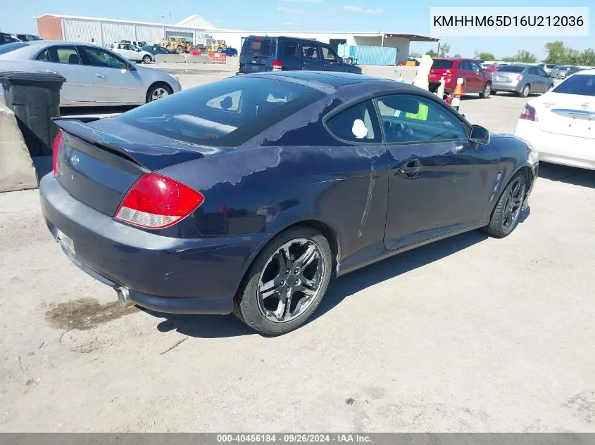 2006 Hyundai Tiburon Gs VIN: KMHHM65D16U212036 Lot: 40456184