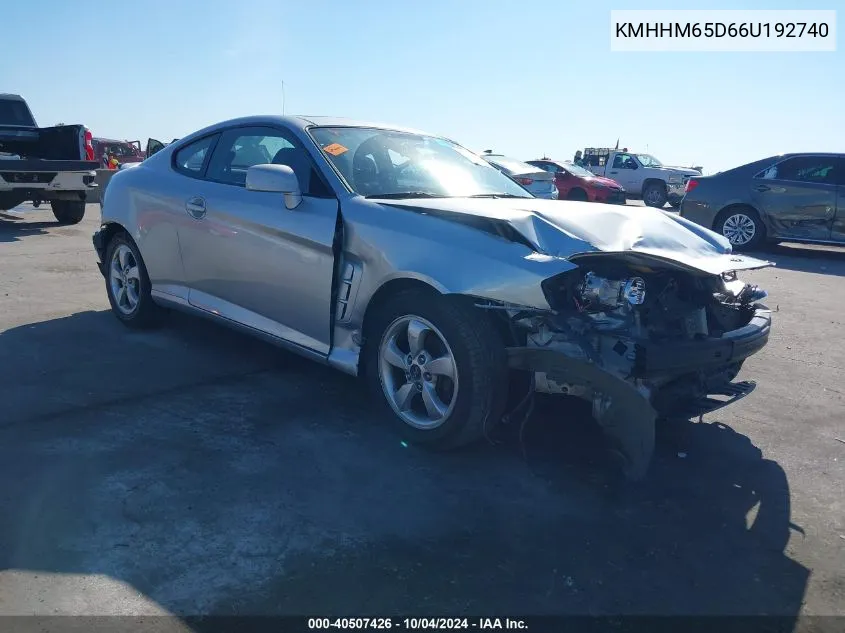 2006 Hyundai Tiburon Gs VIN: KMHHM65D66U192740 Lot: 40507426