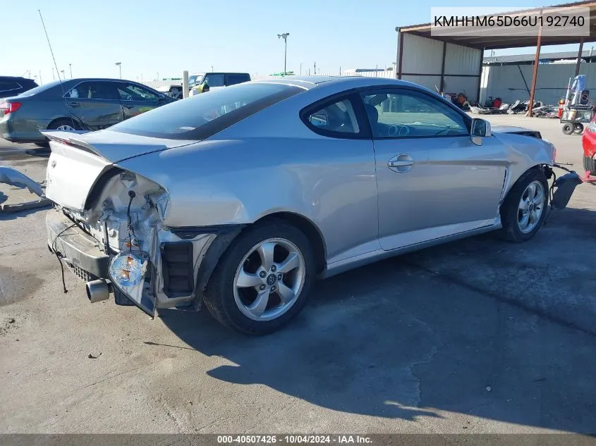 KMHHM65D66U192740 2006 Hyundai Tiburon Gs