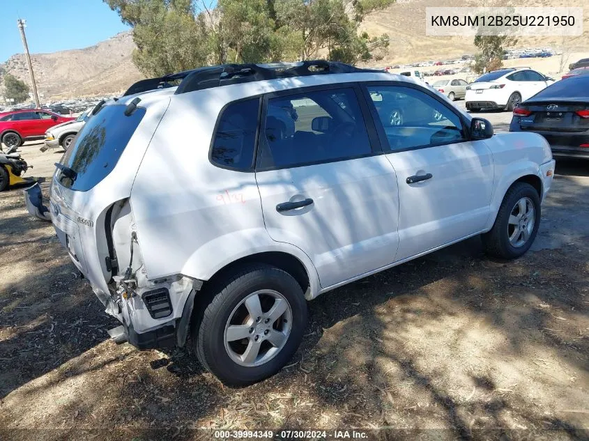 2005 Hyundai Tucson Gl VIN: KM8JM12B25U221950 Lot: 39994349