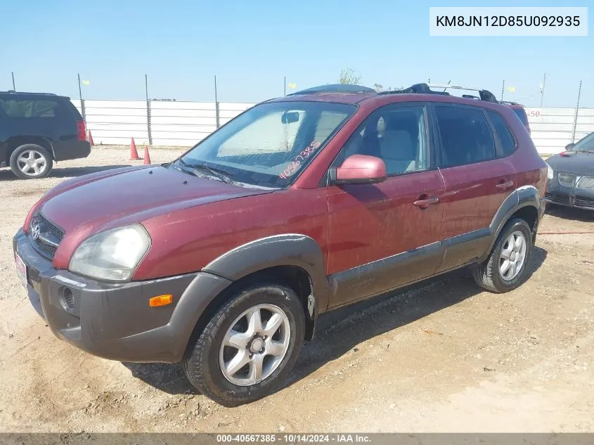 2005 Hyundai Tucson Gls/Lx VIN: KM8JN12D85U092935 Lot: 40567385