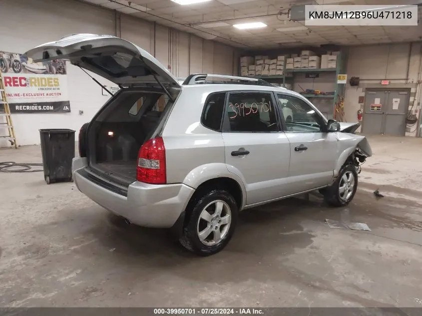 2006 Hyundai Tucson Gl VIN: KM8JM12B96U471218 Lot: 39950701