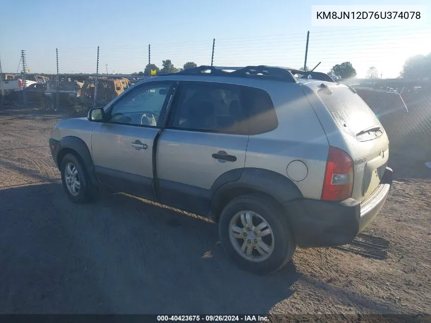 2006 Hyundai Tucson Gls/Limited VIN: KM8JN12D76U374078 Lot: 40423675