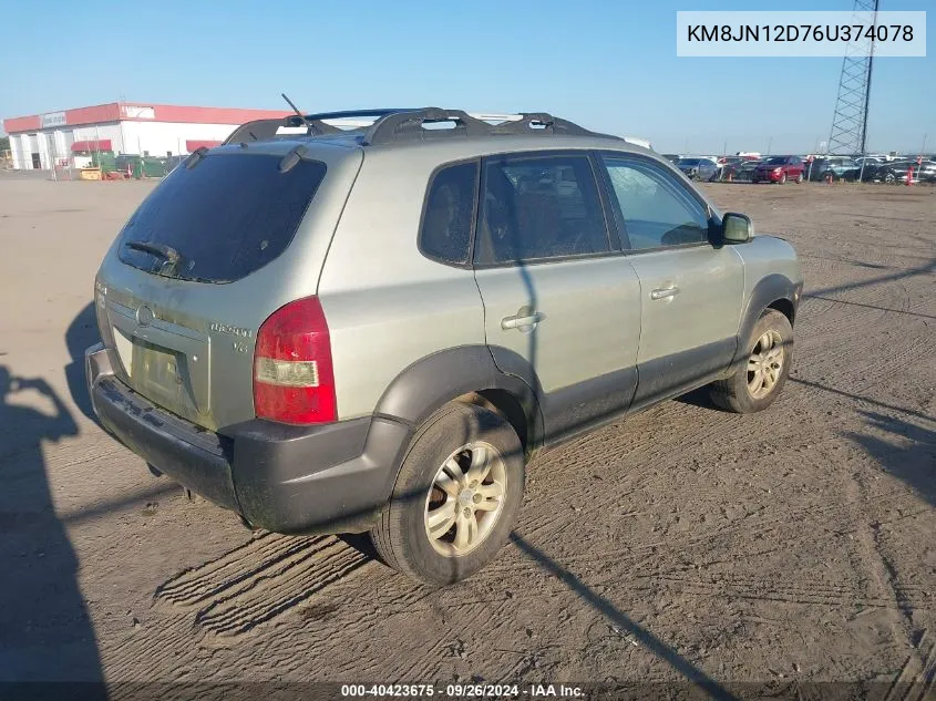 2006 Hyundai Tucson Gls/Limited VIN: KM8JN12D76U374078 Lot: 40423675